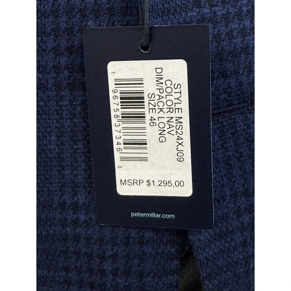 NWT Peter Millar Sport Coat Blazer Wool Silk Linen NAV Blue Plaid 46L Long $1295